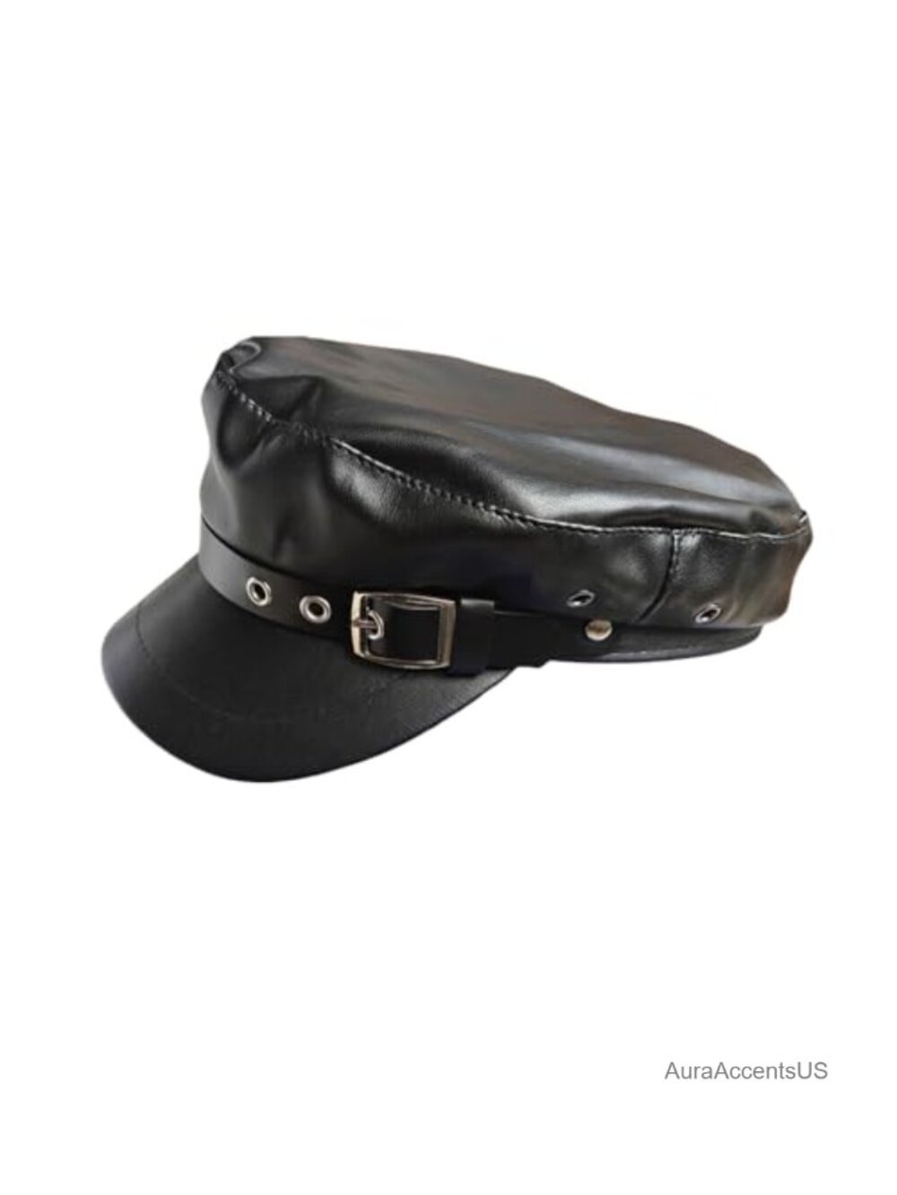 PU Leather Chauffeur Hat Adjustable Belt Buckle Newsboy Cap Sailor Costume